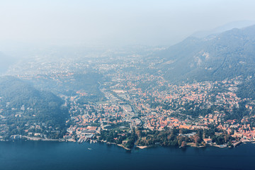 View of the city and Lake Como from a great height.