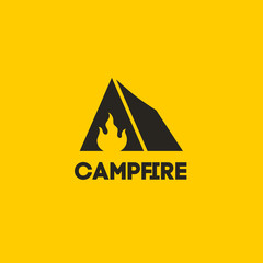 Vector silhouette black logo of campfire. Negative space logotype