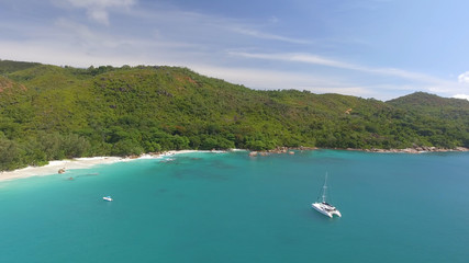 Fototapeta na wymiar Beautiful beach of Seychelles, aerial view