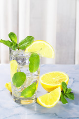 Glass of water with lemon and mint