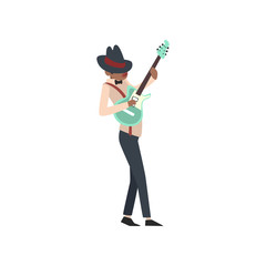 African American jazz musician playing guitar vector Illustration