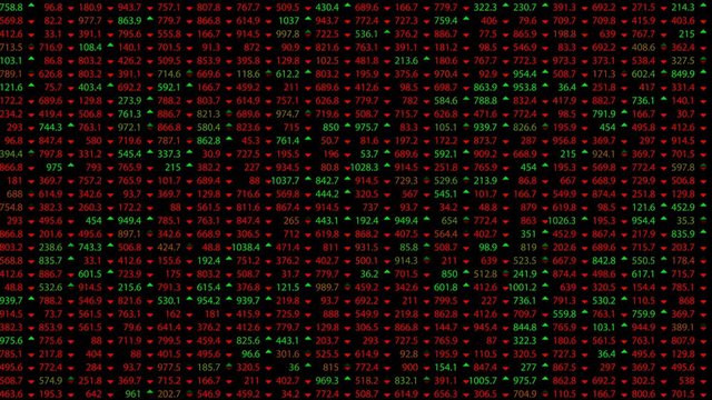 Stock exchange marketplace screen. Growing and falling indexes.