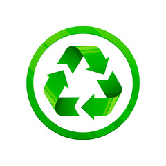 Obraz premium Recycle green icon. Round shape symbol, eco green color, 3d style, white background.