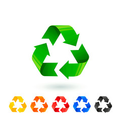 Resycle icons set. Waste sorting, segregation. Different colored recycle signs. Waste management concept. Separation of garbage for recycling metal plastic paper glass organic.