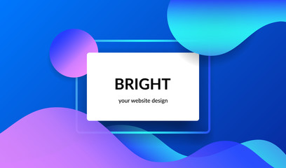 Bright design for corporate and personal website banners and presentation slides. Abstract landscape background with white info card and gradient color waves, shadows and blend on blue with copyspace
