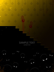 scary scene with monsters lurking in darkness in haunted house, halloween vector
