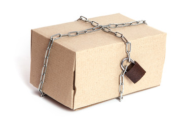 Safe reliable delivery of cargo in safety without theft. The cardboard box is wrapped in a chain...