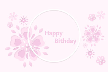 Fototapeta na wymiar Paper cut birthday card with flowers. Vector illustration