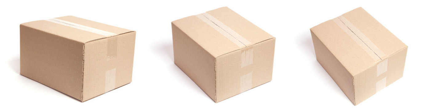 Set of carton box parcel isolated on white background