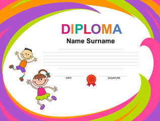 Kids Diploma certificate background design template