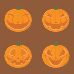 pumpkin set smile, anger, devil face and creepy face for Halloween, pumpkin for halloween, flat design, jack o lantern