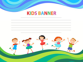 Obraz na płótnie Canvas happy children run on the banner vector template colorful backround