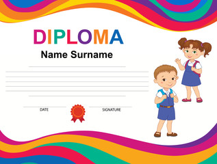 Kids Diploma certificate background design template