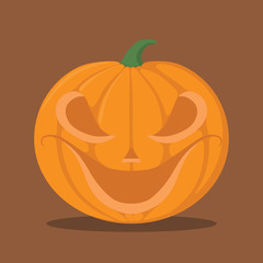 orange pumpkin character with devil smile emotion for halloween, pumpkin illustration, flat design, jack o lantern