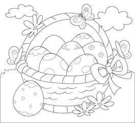 Basket of Easter eggs coloring vector