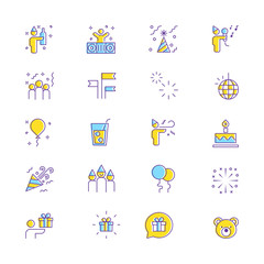 Party and birthday celebration vector icon set. Outline icon collection.