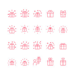 Gift box line icon set. Christmas and birthday gift.