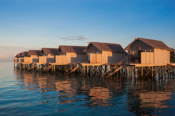 House on tropical Maldives island. Nature travel.