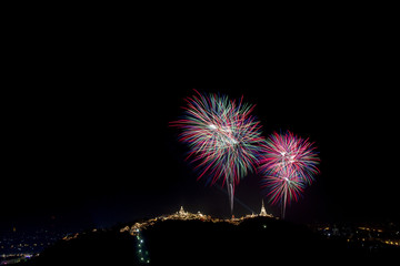 Colorful firework festival on Phra Nakhon Khiri (Khao Wang) at Phetchaburi province,Thailand