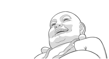 Stylized illustration of Laughing Buddha on white background