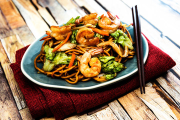 asian Shrimp noodles on the table