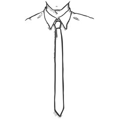 Vector Sketch Hand Drawn Illustration - Office Employee in Shirt and Necktie.