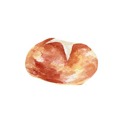Watercolor image of white bread isolated on white background
