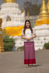 beautiful woman thai traditional culture, Asian woman wearing traditional Thai culture at countryside