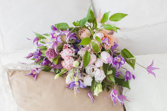 Bouquet of flowers for the holiday, floristry and decor.