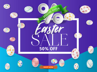 Easter flyer sale 50% off vector. Easter sale desain.