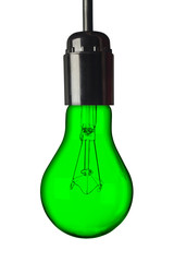 Green light bulb isolated on white background