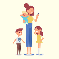 Mother with kids vector illustration.