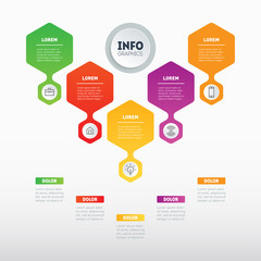 Business presentation concept with 5 options. Template of a sales pipeline, purchase funnel, info chart or diagram. Vector infographic of technology or education process with 5 steps.