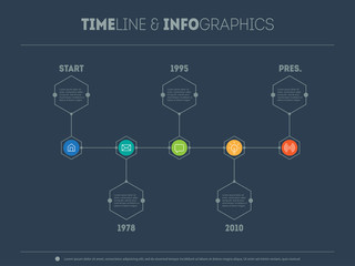 Vector time line. Timeline infographic with icons and buttoms.