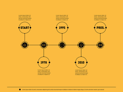 Info graphics template with 5 steps. Timeline infographic with icons and buttoms. Vector illustration.