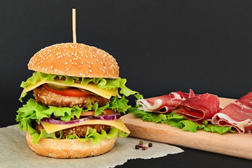 Burger and ham meat