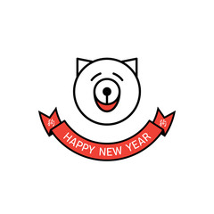 Happy New Year, 2018 the year of the Dog. Vector illustration with a stylized lineart dog face. Chinese new year 2018 poster with hieroglyph (Translation: year of the Dog).