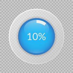 10 percent pie chart on transparent background. Percentage vector infographics. Circle diagram isolated. Business illustration icon for marketing project, finance, financial report, web design