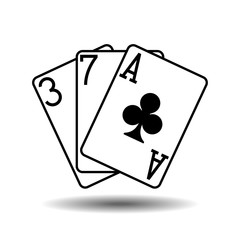 Three clubs playing cards vector illustration