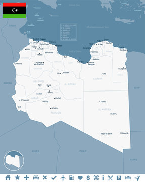 Libya - map and flag Detailed Vector Illustration