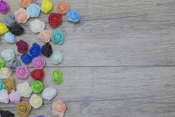 Flowers on wood. valentines day USA 2018.