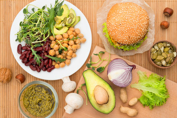 Vegan food background, top view