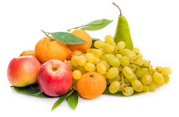 Fresh fruits isolated on a white . Set of different fresh fruits