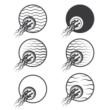 
an illustration consisting of six different images of jellyfish in a circle in the form of a symbol or logo