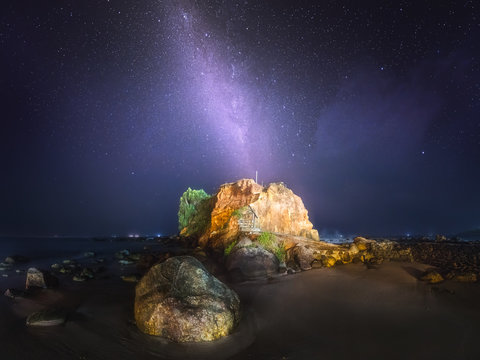 Milky Way and the starry sky at coast of Sri Lanka