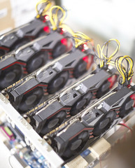 Cryptocurrency mining rig using graphic cards to mine for digital cryptocurrency such as bitcoin, ethereum and other altcoins.