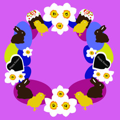 Naklejka premium Happy easter wreath on the pink background