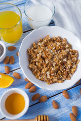 home made granola on wooden surface surface