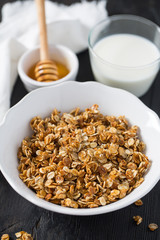 home made granola on wooden surface surface