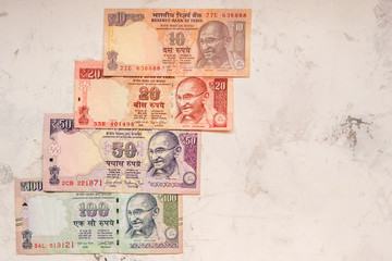 Indian rupee money banknote on a white background
